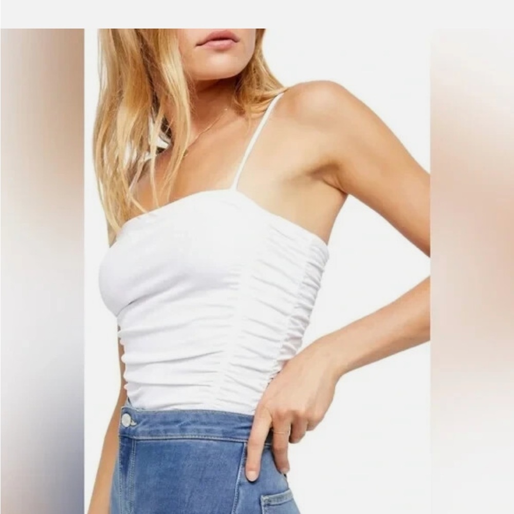 Intimately Free People On Your Side Ruched Bodysuit Size XS White Square Neck